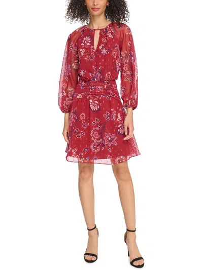 Vince Camuto Petites Womens Mini Keyhole Neckline Fit & Flare Dress In Multi