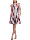 Vince Camuto Petites Womens Mini Printed Halter Dress In Multi