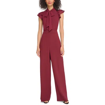 Vince Camuto Petites Womens Tie Neck Flutter Sleeve Jumpsuit