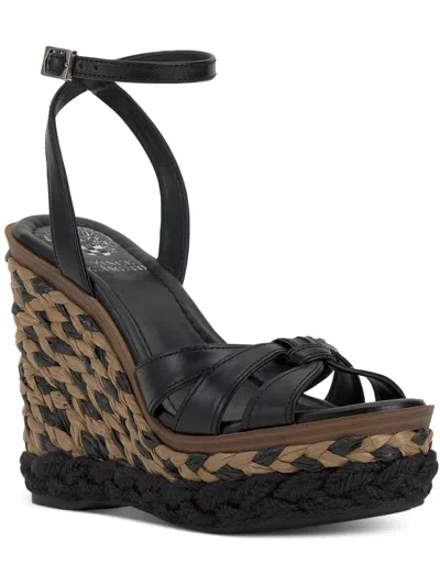 Vince Camuto Phoenixx Womens Leather Ankle Strap Wedge Sandals In Black