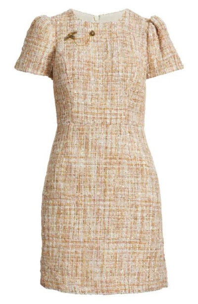 Vince Camuto Pin Detail Bouclé Dress In Ivory/gold