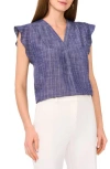 Vince Camuto Pinstripe Flutter Sleeve Chambray Top In Multi