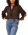 Vince Camuto Flutter Sleeve Clip Dot Chiffon Top In Chocolate