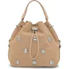 Vince Camuto Pippa Stud Leather Bucket Bag In Brown