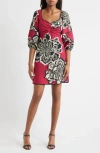 Vince Camuto Placed Floral Empire Waist Dress In Pink