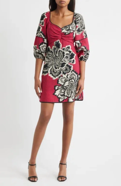 Vince Camuto Placed Floral Empire Waist Dress In Pink