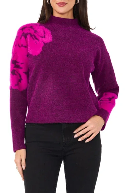 Vince Camuto Placed Floral Jacquard Funnel Neck Sweater In Winter Bloom