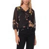 Vince Camuto Placed Floral Ruffle Detail Top In Black