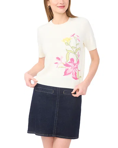 Vince Camuto Placed Print Crewneck Sweater In White