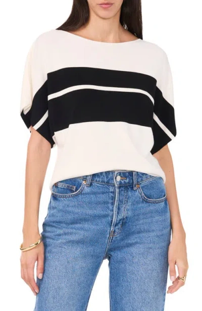 Vince Camuto Placed Stripe Short Sleeve Sweater In Antique White