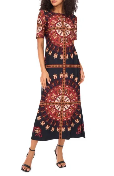 Vince Camuto Placement Print Stretch Jersey Midi Dress