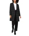 Vince Camuto Women's Windowpane-plaid Long Jacket In Rich Black