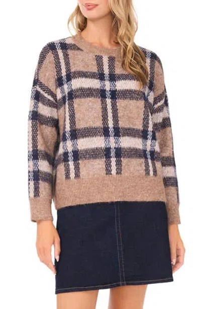 Vince Camuto Plaid Jacquard Sweater In Brown