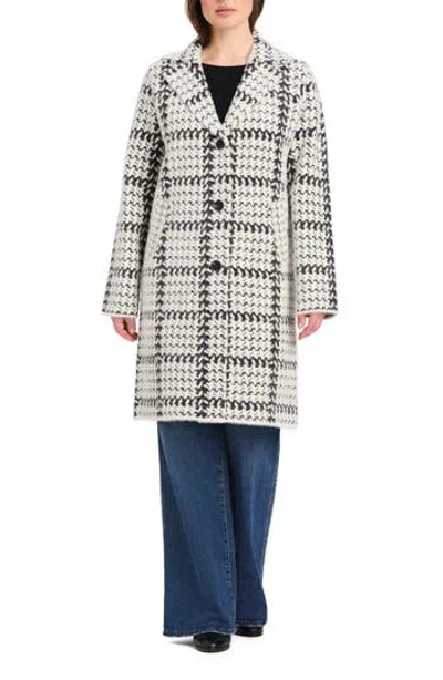 Vince Camuto Plaid Knit Coat In White