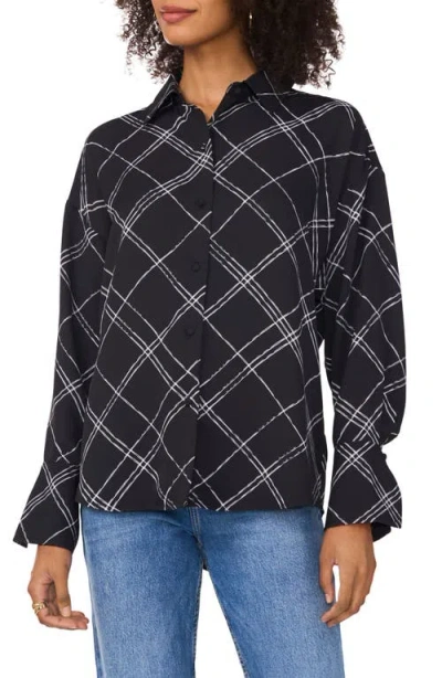 Vince Camuto Plaid Long Sleeve Button-up Shirt In Rich Black