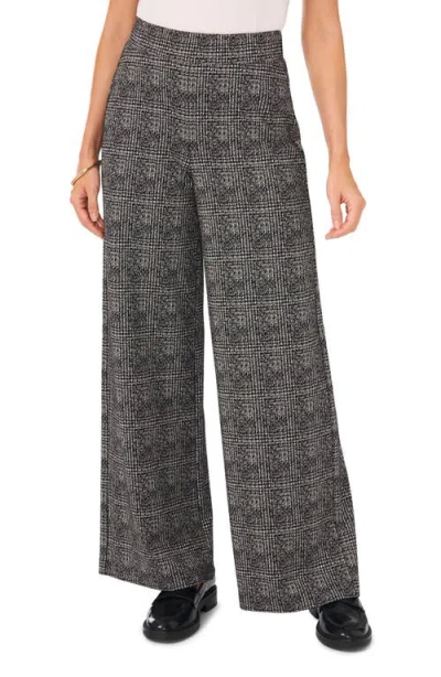 Vince Camuto Plaid Wide Leg Pull-on Pants In Black