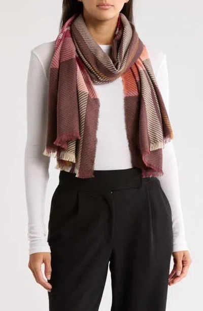 Vince Camuto Plaid Wrap Scarf In Wine