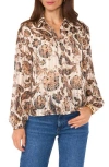Vince Camuto Metallic Stripe Paisley Ruffle Sleeve Top In Cafe Sky