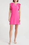 Vince Camuto Pleated Cap Sleeve Chiffon Shift Dress In Hot Pink