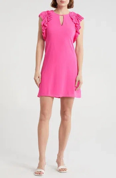 Vince Camuto Pleated Cap Sleeve Chiffon Shift Dress In Hot Pink