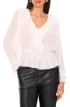 Vince Camuto Plissé Ruffle Peplum Top In White