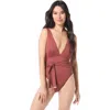 Vince Camuto Plunge One Piece Swimsuit In Cocoa
