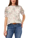 VINCE CAMUTO PLUS GARDEN ROMANCE WOMENS SMOCKED FLORAL BLOUSE