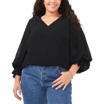 Vince Camuto Plus Mood Indigo Womens Clip Dot V Neck Blouse In Black