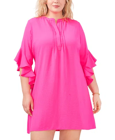 Vince Camuto Plus Size 3/4-sleeve Ruffle-cuff Dress In Hot Pink