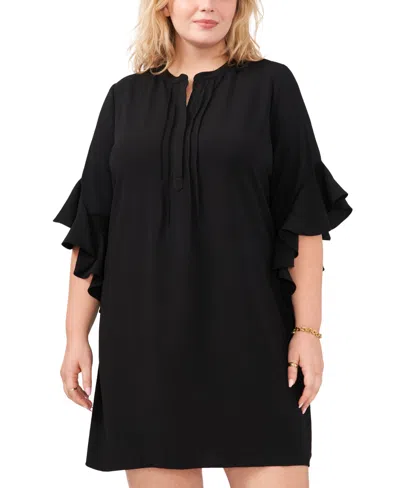 Vince Camuto Plus Size 3/4-sleeve Ruffle-cuff Dress In Rich Black