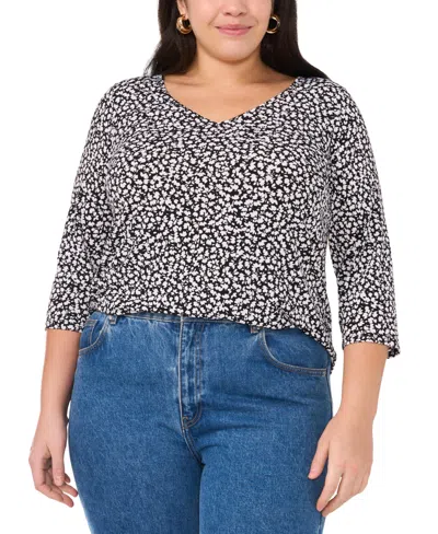 Vince Camuto Plus Size 3/4-sleeve V-neck Top In Rich Black