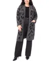 Vince Camuto Plus Size Animal Print Long Cardigan In Gray
