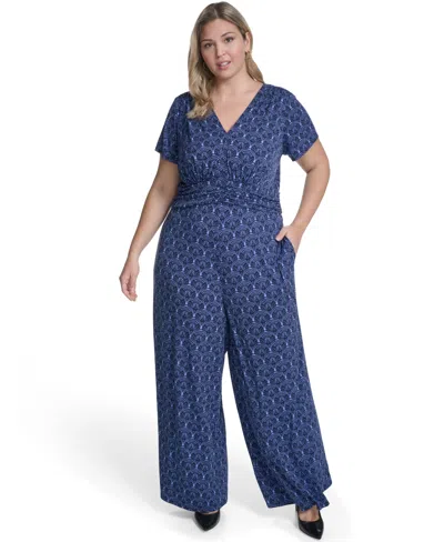 Vince Camuto Plus Size Cap-sleeve V-neck Jumpsuit In Blue