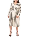Vince Camuto Plus Size Collared Button-front Tie-waist Dress In Soft Cream