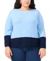 Vince Camuto Plus Size Colorblocked Crewneck Sweater In Blue Heather