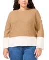 Vince Camuto Plus Size Colorblocked Crewneck Sweater In Latte Heather