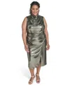 Vince Camuto Plus Size Cowl Neck Side Ruched Dress In Animal Print