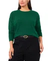 Vince Camuto Plus Size Cozy Crewneck Long-sleeve Extend-shoulder Sweater In Green