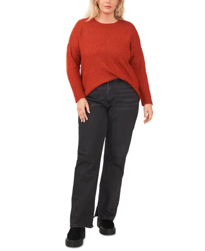 Vince Camuto Plus Size Cozy V-neck Long Sleeve Sweater In Rust