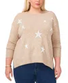 Vince Camuto Plus Size Cozy Crewneck Star-print Dropped-shoulder Sweater In Brown