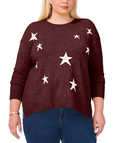 VINCE CAMUTO PLUS SIZE COZY CREWNECK STAR-PRINT DROPPED-SHOULDER SWEATER