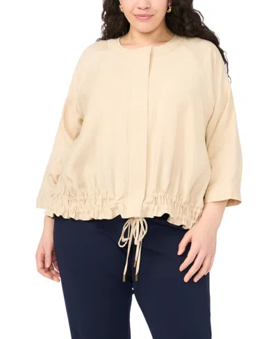 Vince Camuto Plus Size Crewneck Cinch Raglan Jacket In Brown