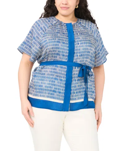 Vince Camuto Plus Size Crewneck Flutter-sleeve Blouse In Blue