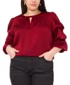 Vince Camuto Plus Size Crewneck Keyhole Bubble Sleeve Blouse In Red