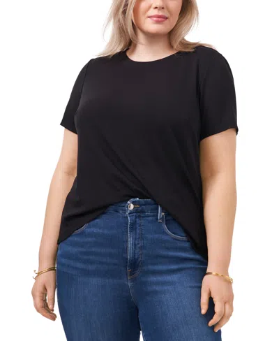 Vince Camuto Plus Size Crewneck Polished Short-sleeve Knit Top In Rich Black