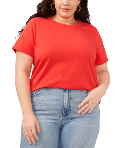 Vince Camuto Plus Size Crewneck Polished Short-sleeve Knit Top In Tulip Red