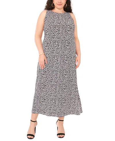 Vince Camuto Plus Size Crewneck Printed Sleeveless Maxi Dress In Rich Black