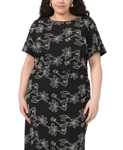 Vince Camuto Plus Size Crewneck Short-sleeve Top In Black