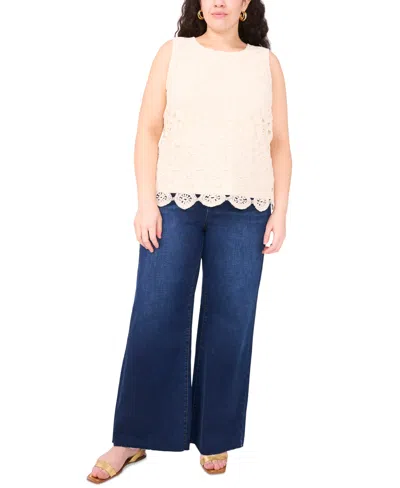 Vince Camuto Plus Size Crochet-front Scalloped-hem Tank Top In Neutral