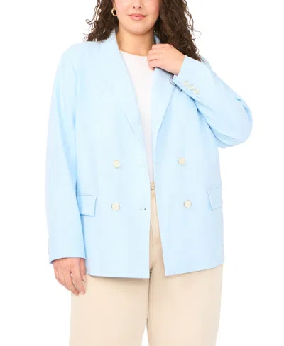 Vince Camuto Plus Size Double Breasted Flap Pocket Blazer In Blue